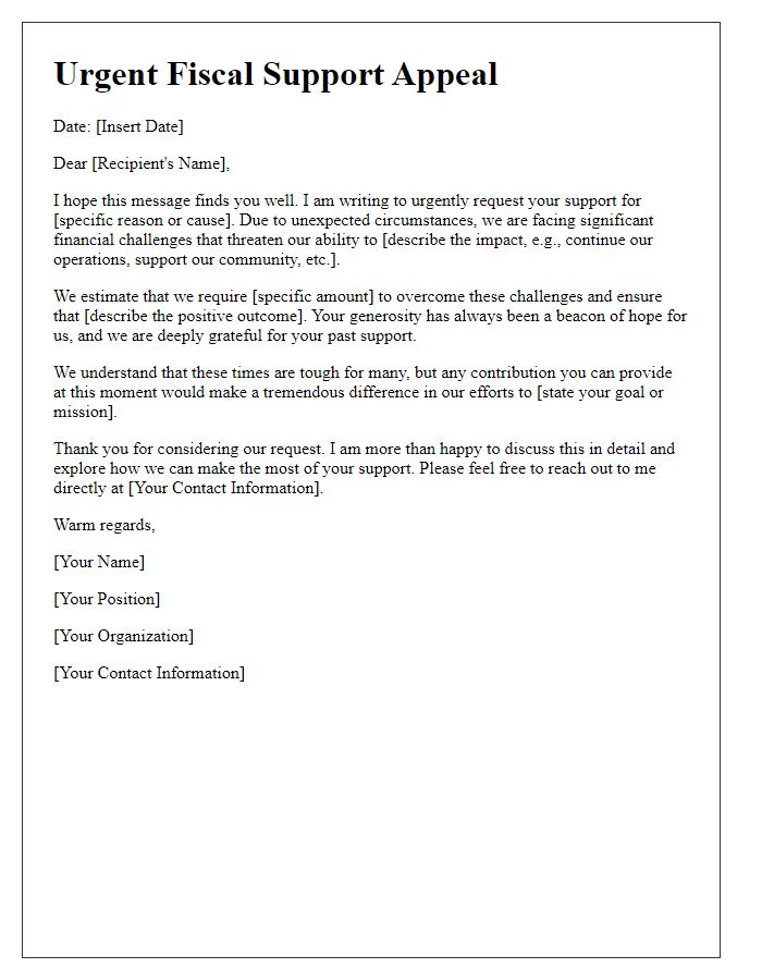 Letter template of urgent fiscal support appeal