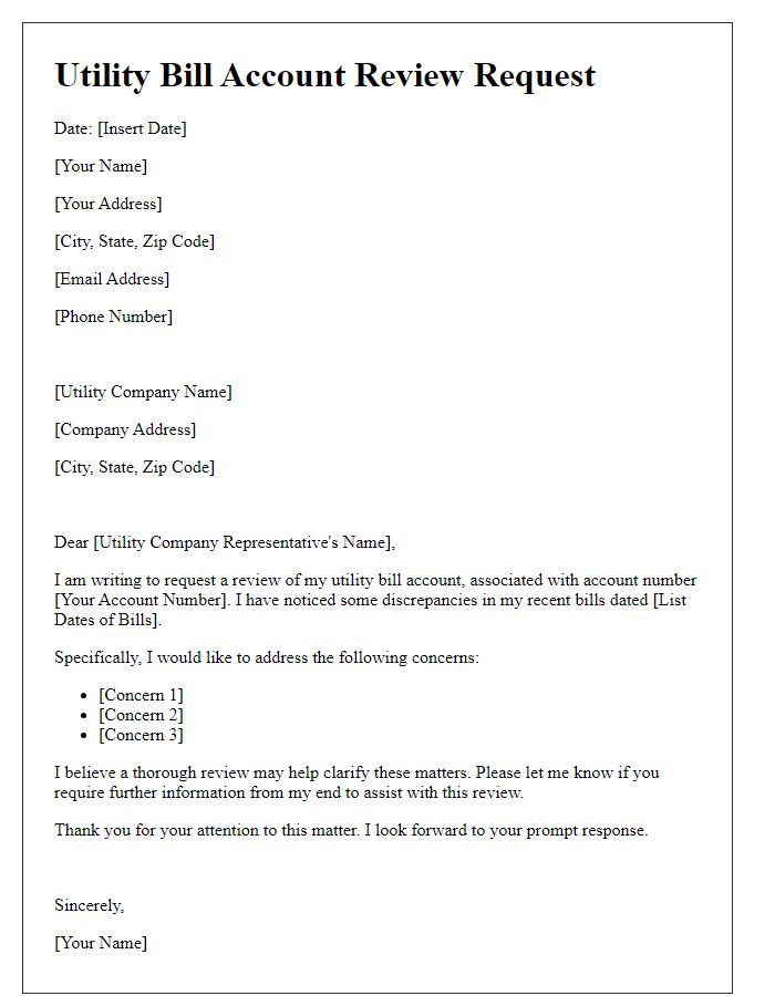 Letter template of utility bill account review