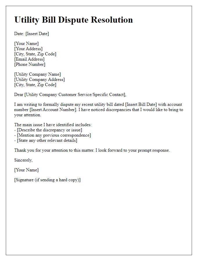 Letter template of utility bill dispute resolution