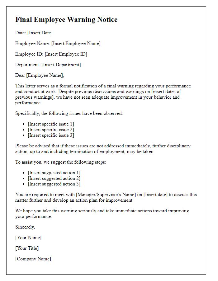 Letter template of final employee warning notice