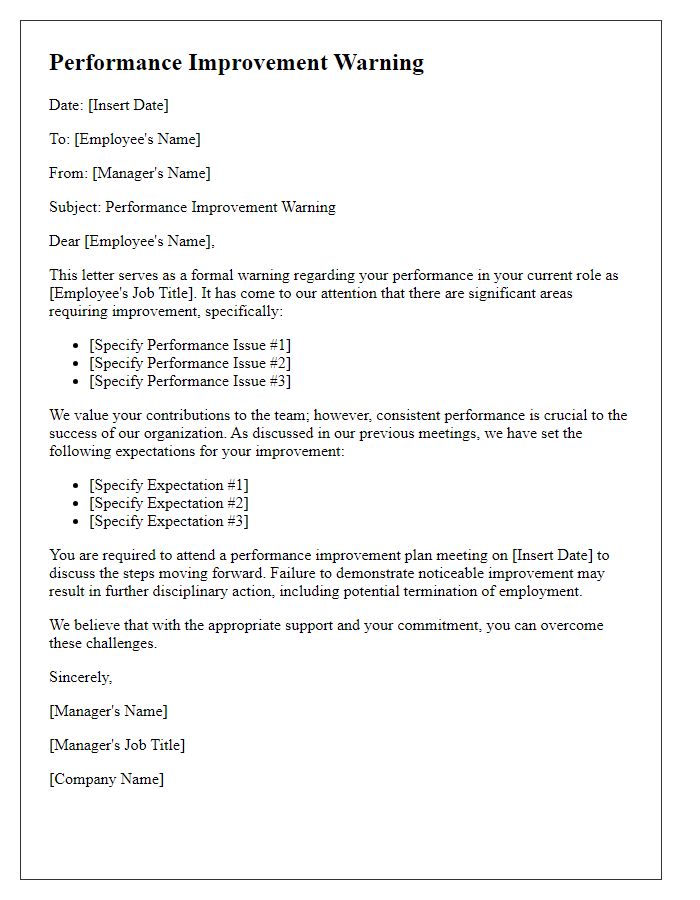 Letter template of performance improvement warning