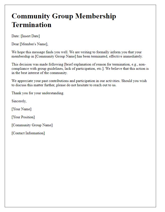 Letter template of community group membership termination