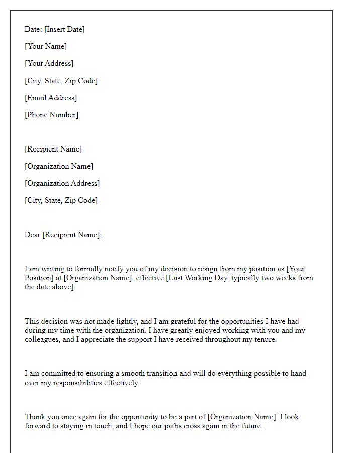 Letter template of professional organization exit letter