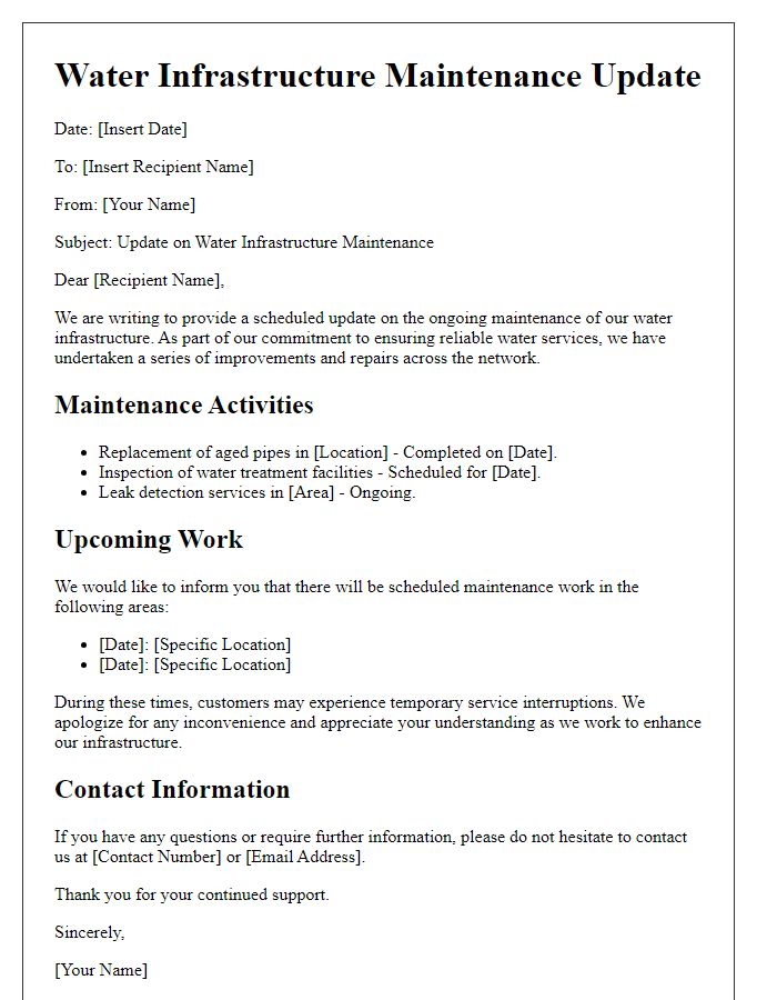 Letter template of water infrastructure maintenance update