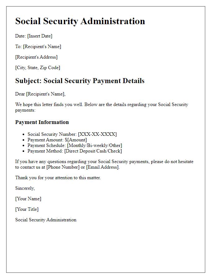 Letter template of Social Security payment details.