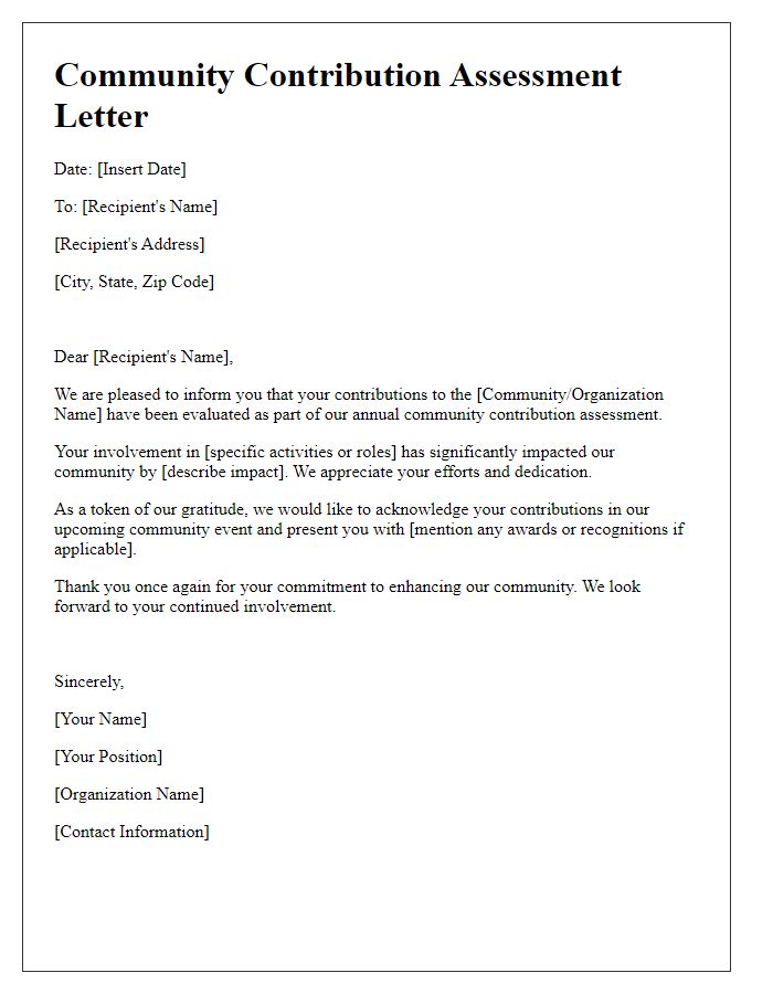 Letter template of community contribution assessment letter