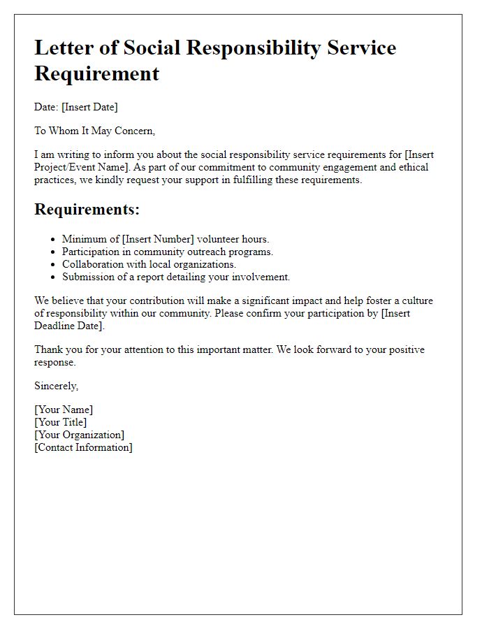 Letter template of social responsibility service requirement