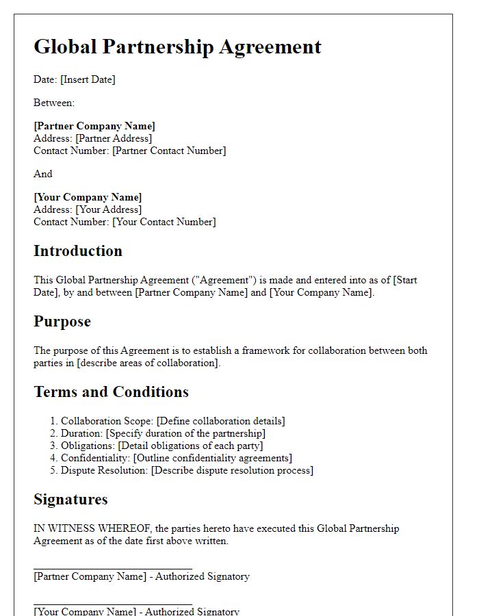 Letter template of global partnership contract