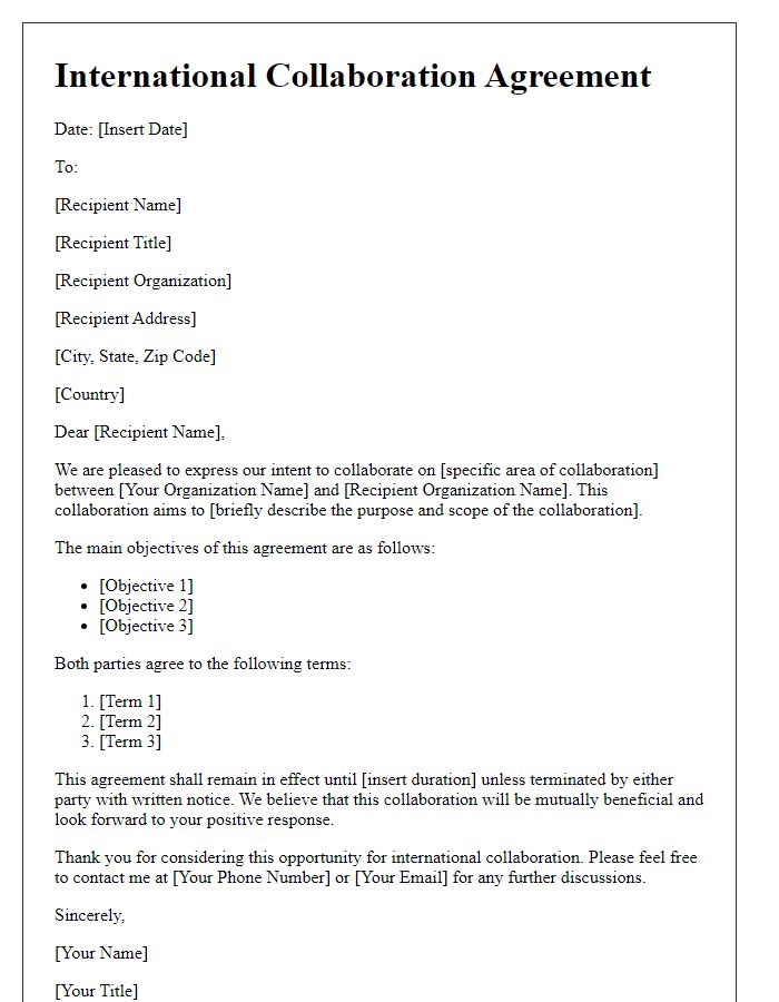 Letter template of international collaboration agreement