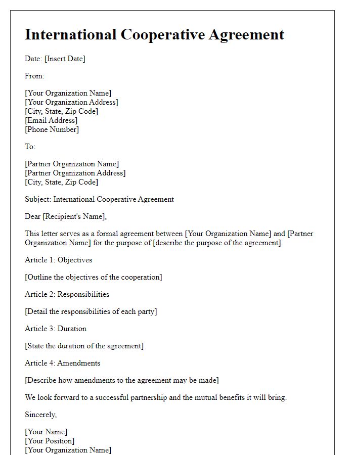 Letter template of international cooperative agreement