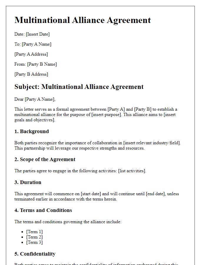 Letter template of multinational alliance agreement