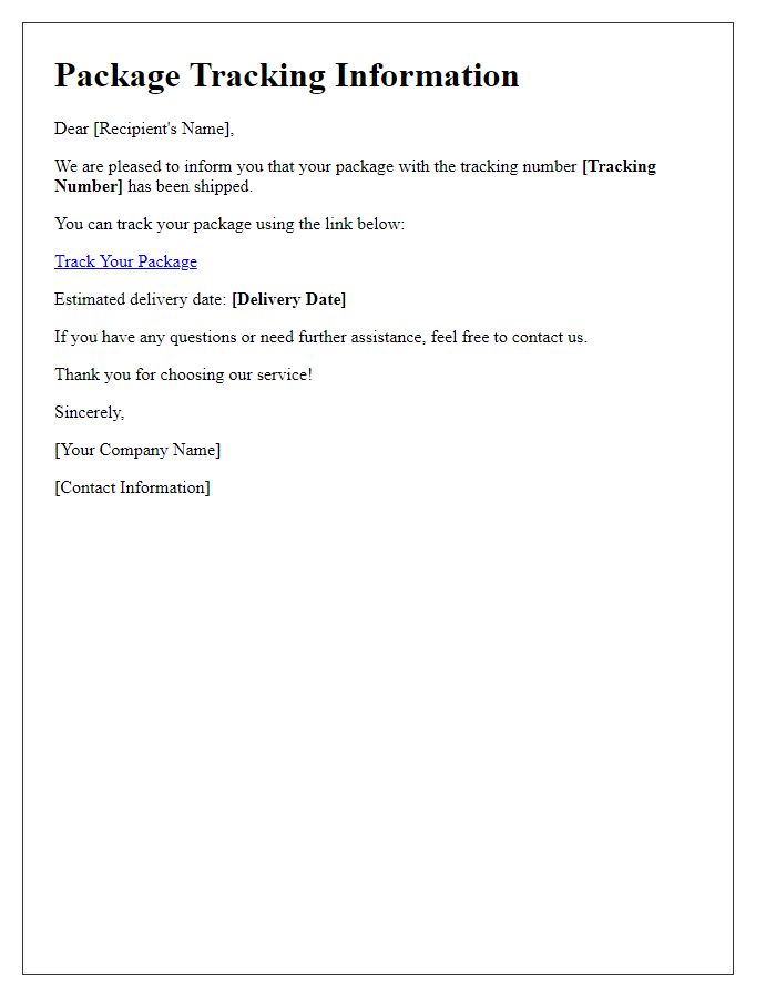 Letter template of package tracking information