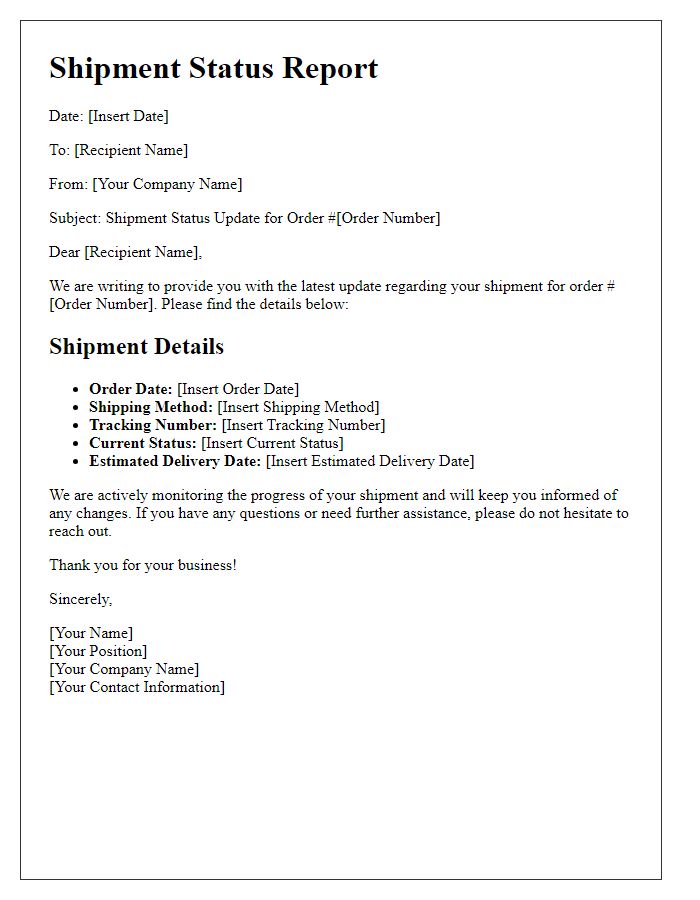 Letter template of shipment status report