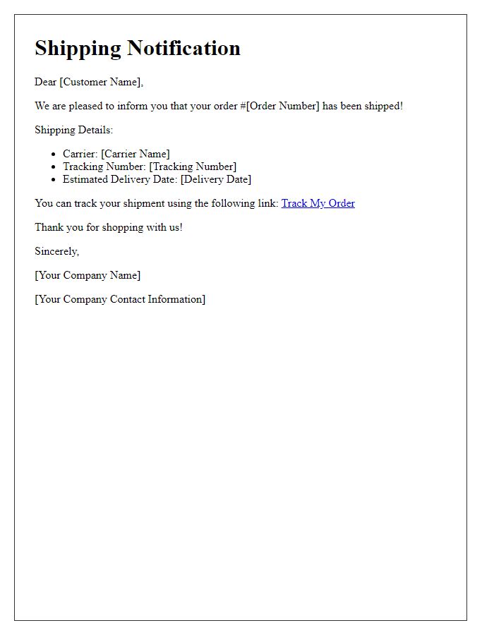 Letter template of shipping notification