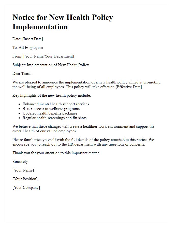 Letter template of new health policy implementation notice