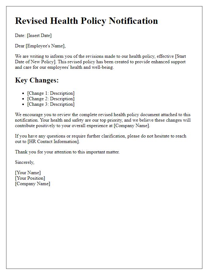 Letter template of revised health policy notification