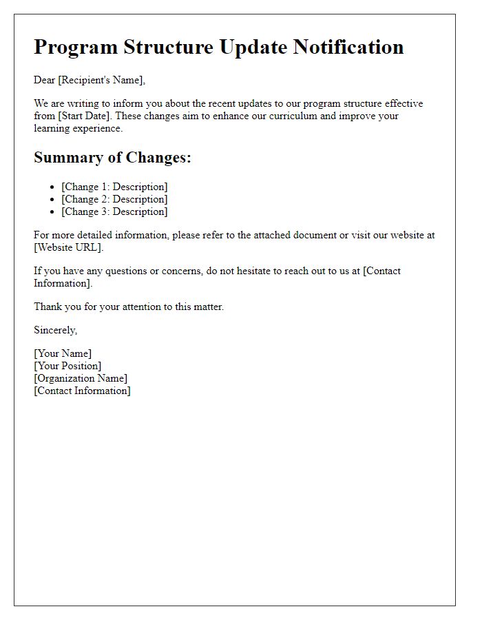 Letter template of program structure update