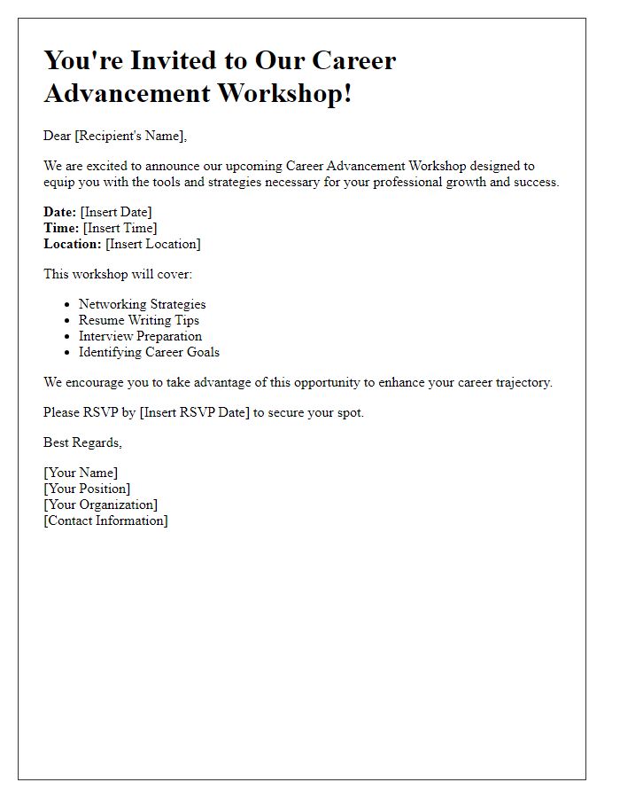 Letter template of career advancement workshop