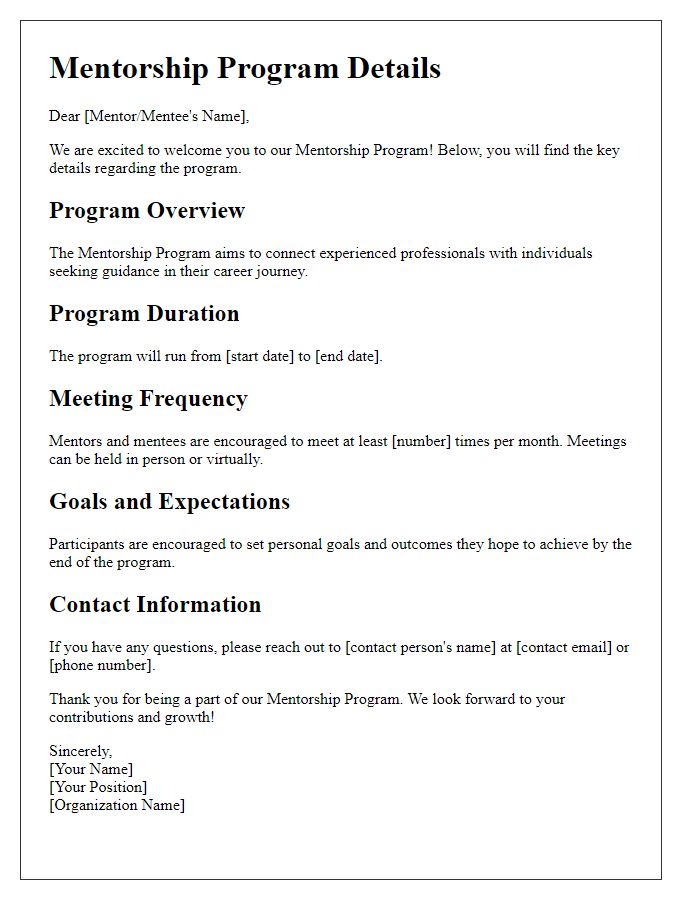 Letter template of mentorship program details