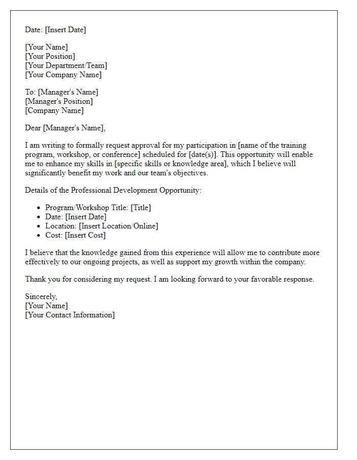 Letter template of professional development request