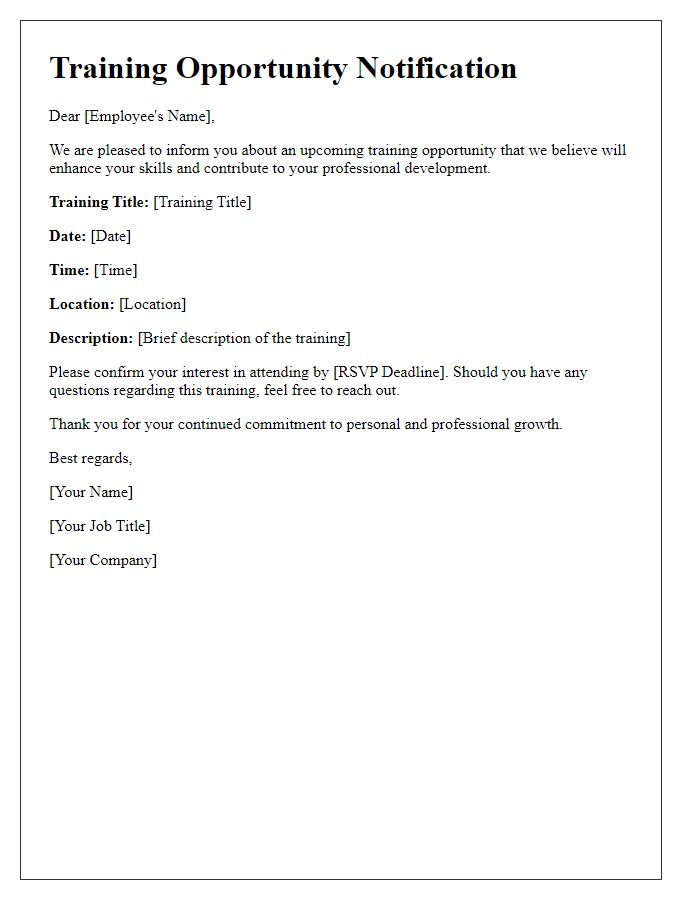 Letter template of training opportunity notification