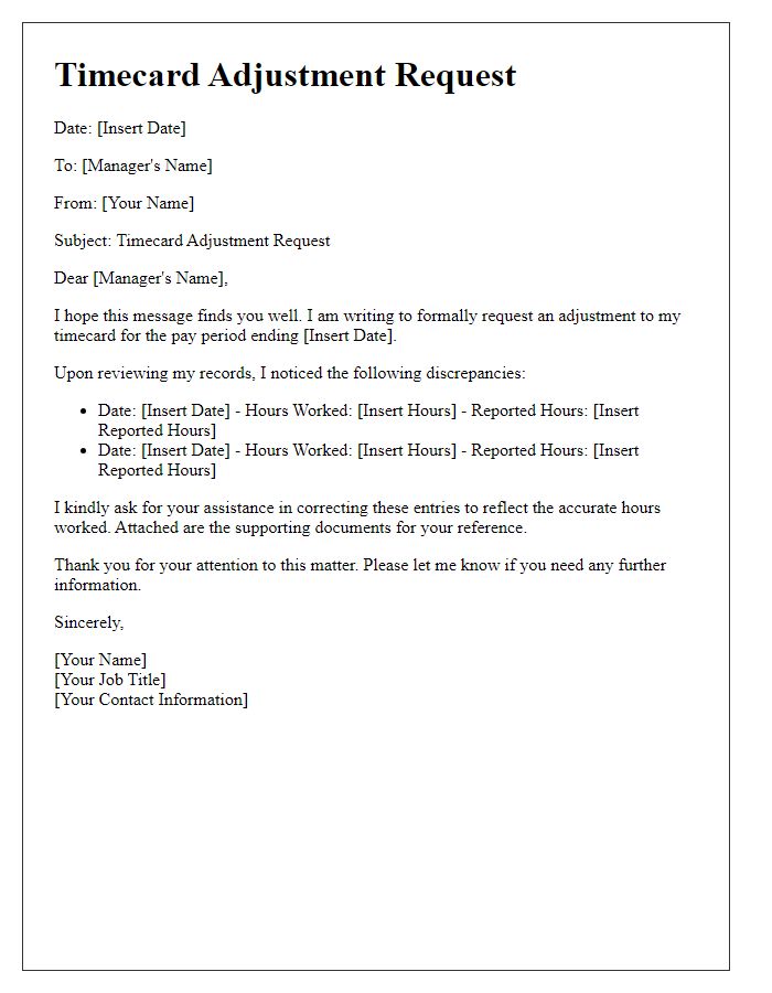 Letter template of Timecard Adjustment Request