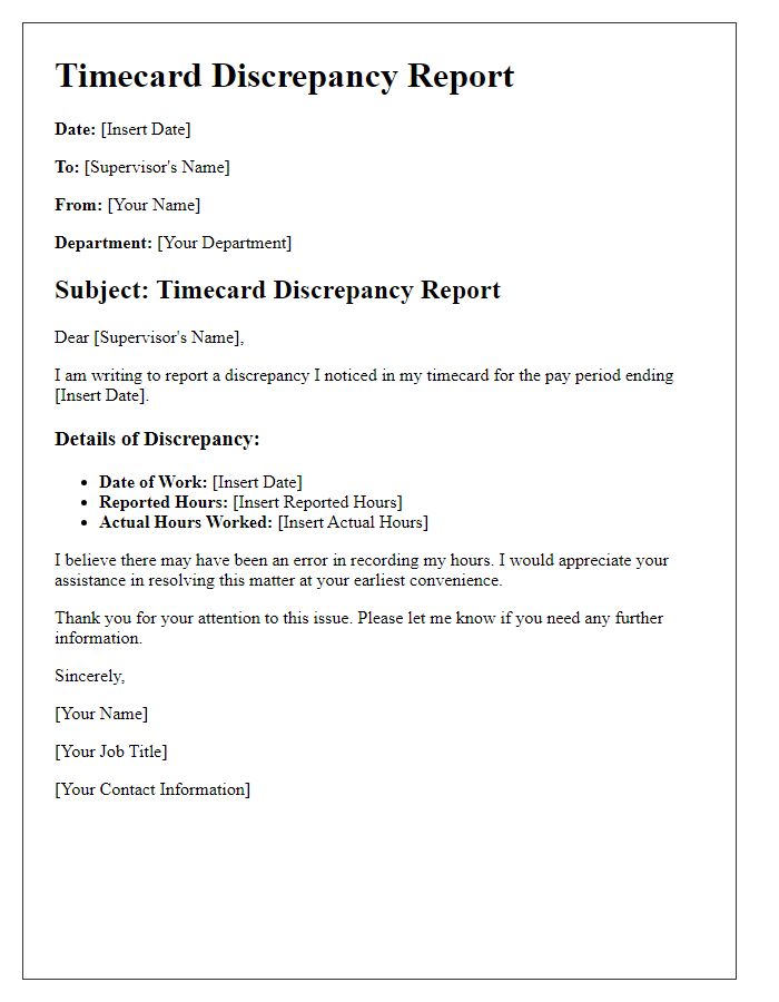 Letter template of Timecard Discrepancy Report