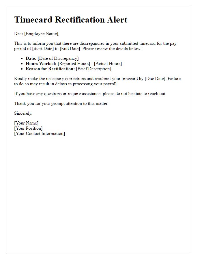 Letter template of Timecard Rectification Alert