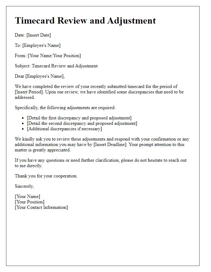Letter template of Timecard Review and Adjustment