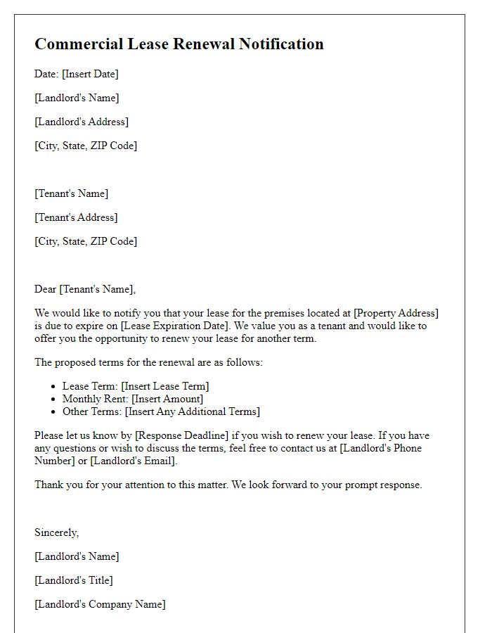 Letter template of commercial lease renewal notification