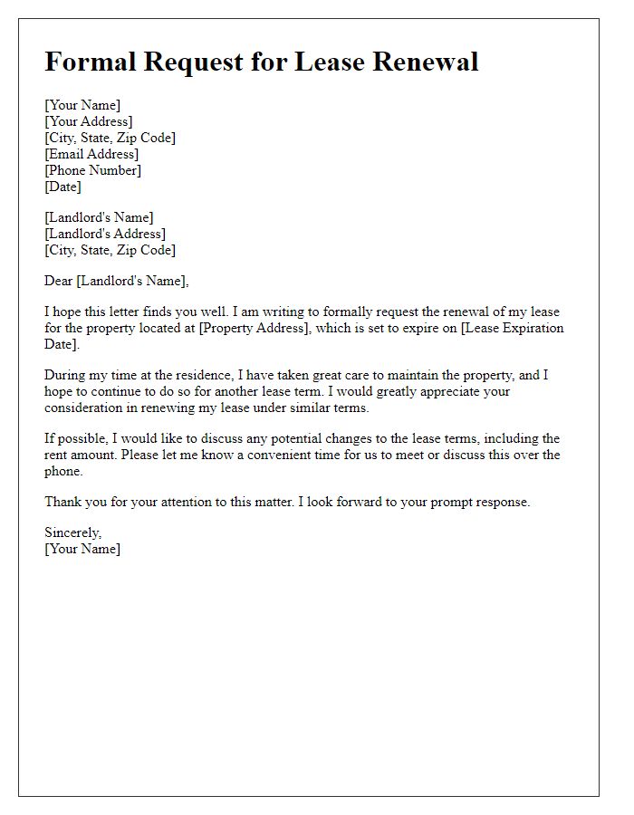 Letter template of formal request for lease renewal