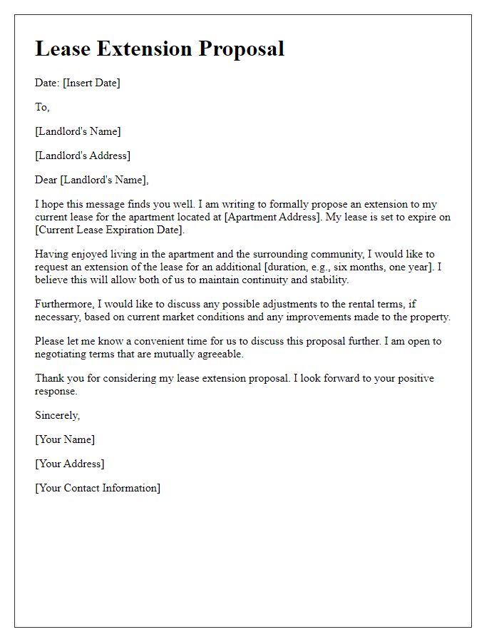 Letter template of lease extension proposal for apartment