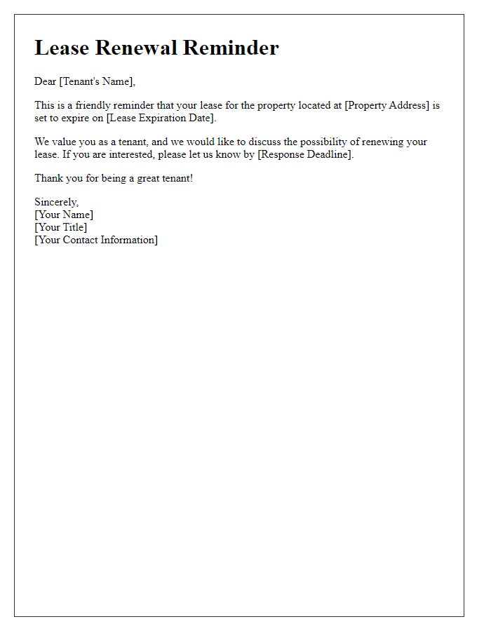 Letter template of lease renewal reminder for tenants