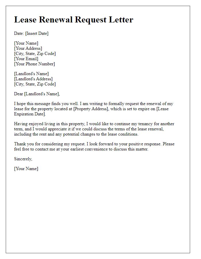 Letter template of lease renewal request for residential property