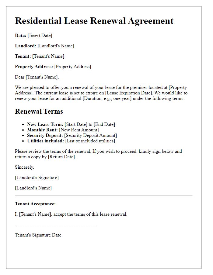 Letter template of residential lease renewal agreement