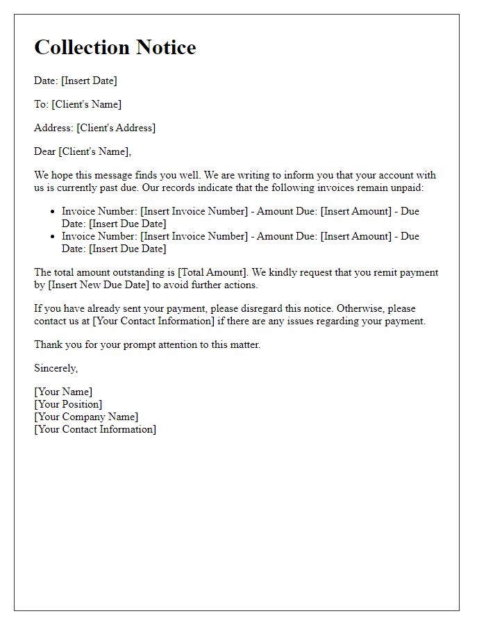 Letter template of collection notice for unpaid invoices