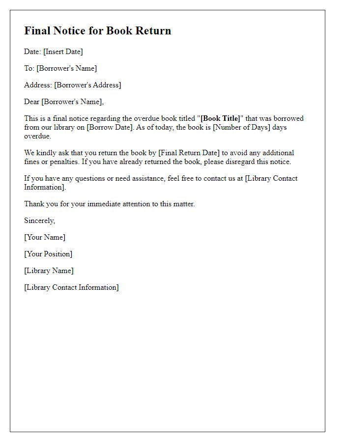 Letter template of final notice for book return