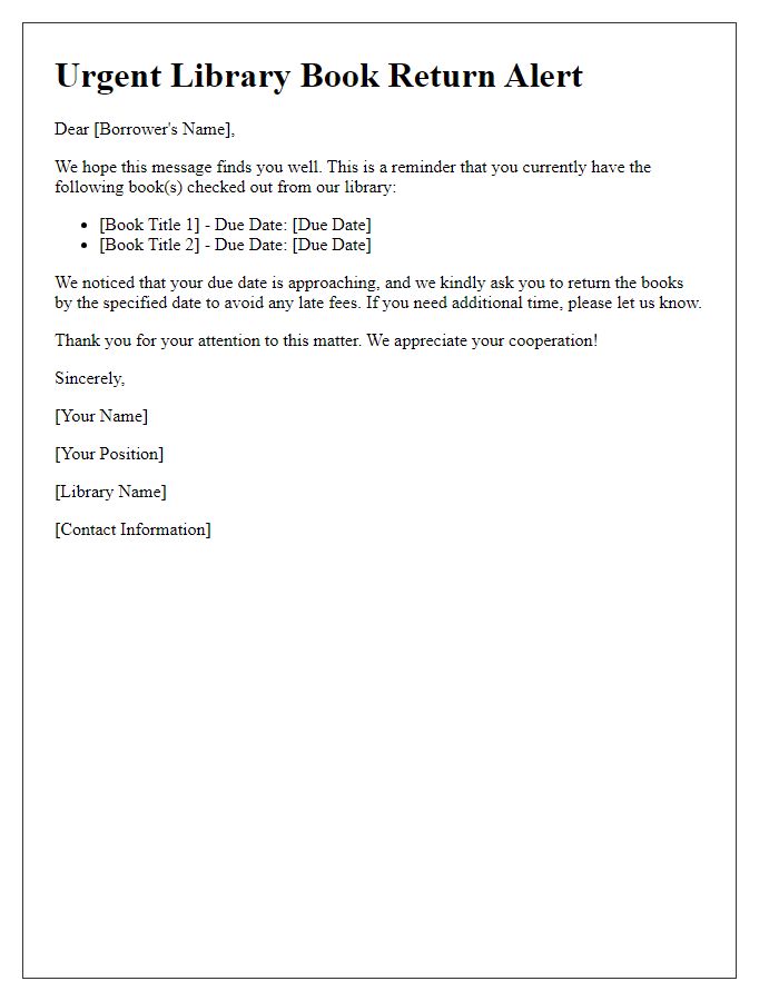 Letter template of urgent library book return alert