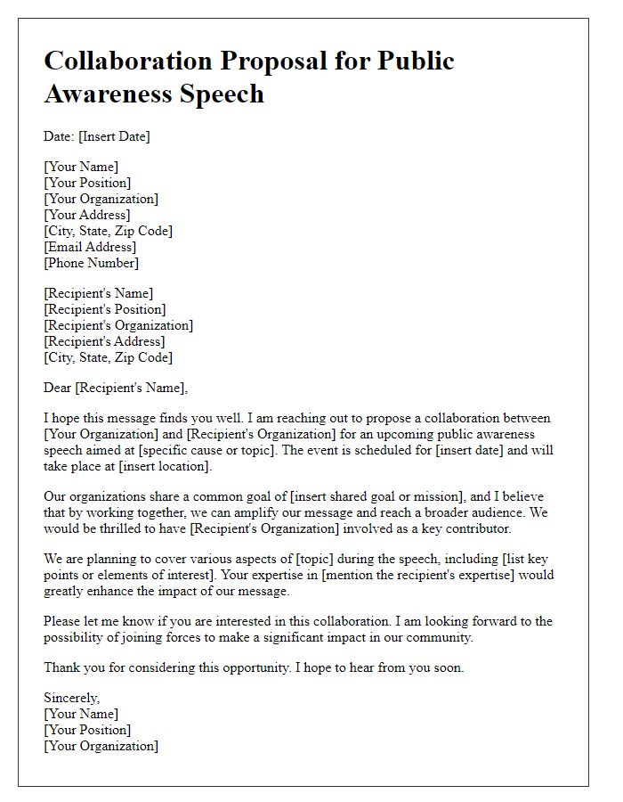 Letter template of a collaboration proposal for a public awareness speech