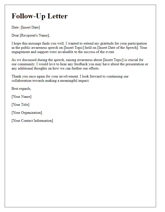 Letter template of a follow-up for a public awareness speech