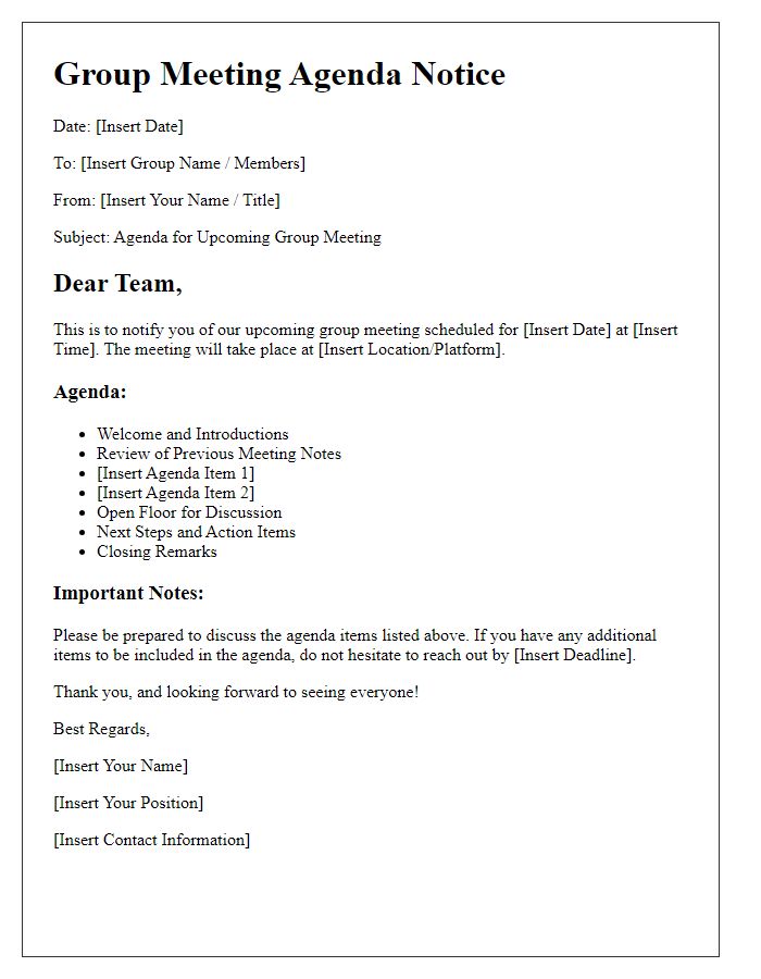 Letter template of group meeting agenda notice