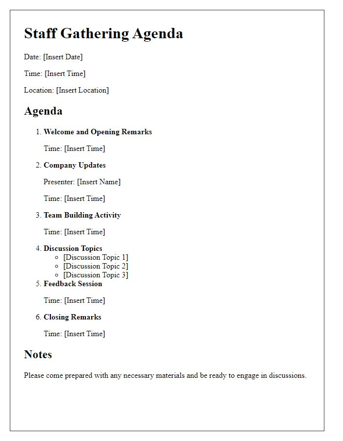 Letter template of staff gathering agenda outline