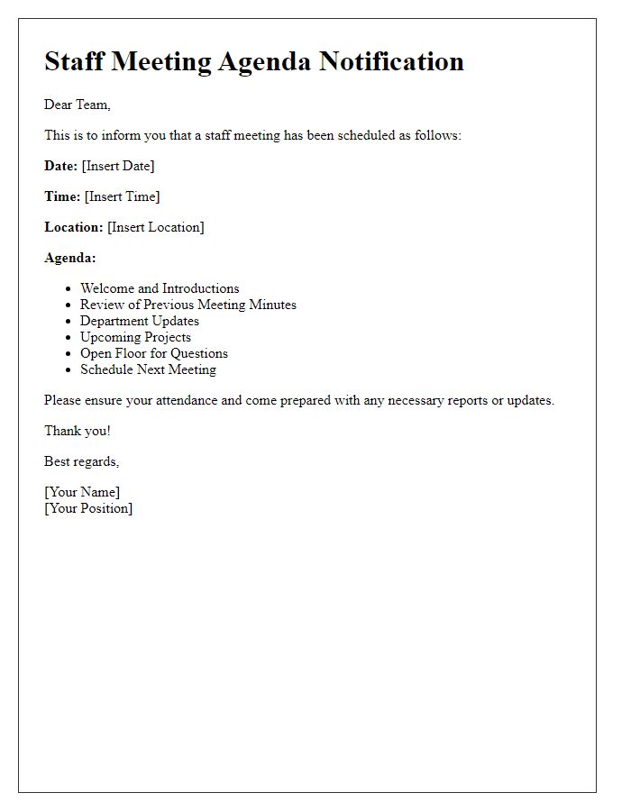 Letter template of staff meeting agenda notification