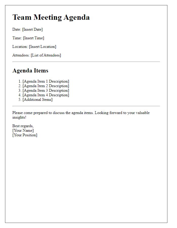 Letter template of team meeting agenda communication