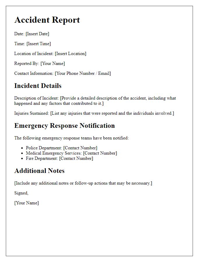 Letter template of accident report for emergency response notification