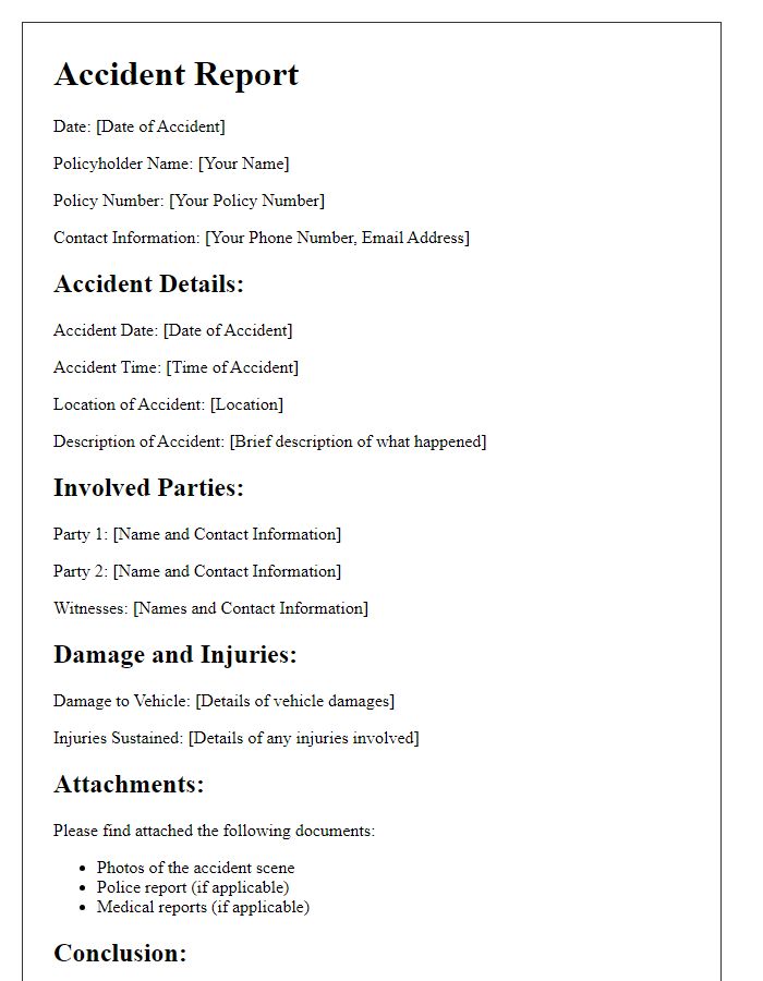 Letter template of accident report for insurance claim submission