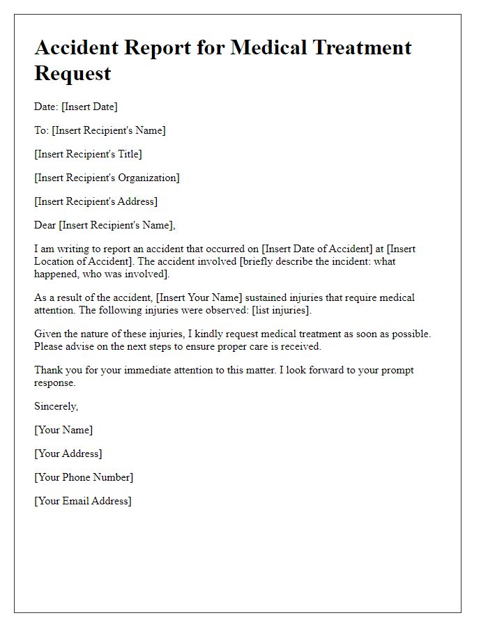 Letter template of accident report for medical treatment request