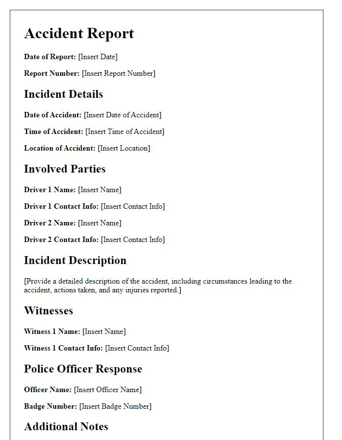 Letter template of accident report for police incident reporting