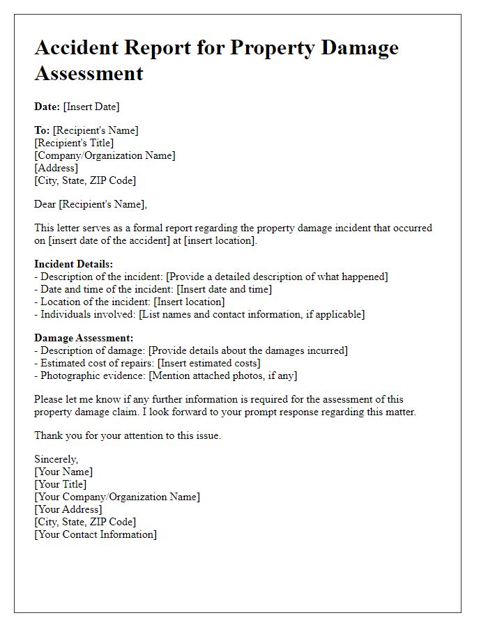 Letter template of accident report for property damage assessment