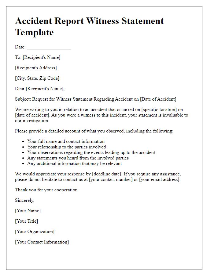 Letter template of accident report for witness statement collection